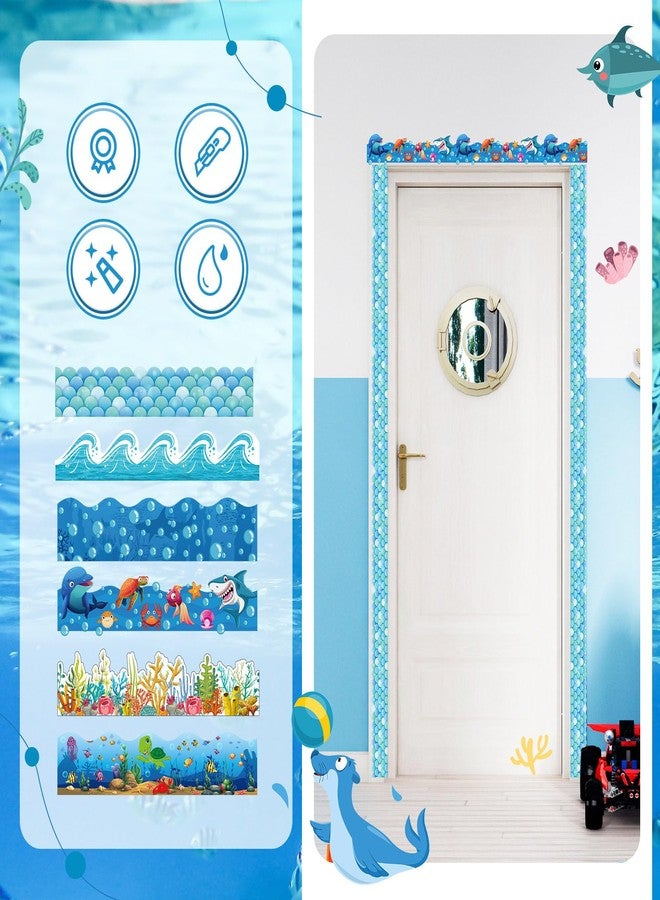 Tenceur 160ft Ocean Border for Bulletin Board, Ocean Classroom Decoration, 6 Rolls Sea Coral Wave Scalloped Bulletin Board Border Trim for School Office Chalkboard Whiteboard Poster Decor - Image 4